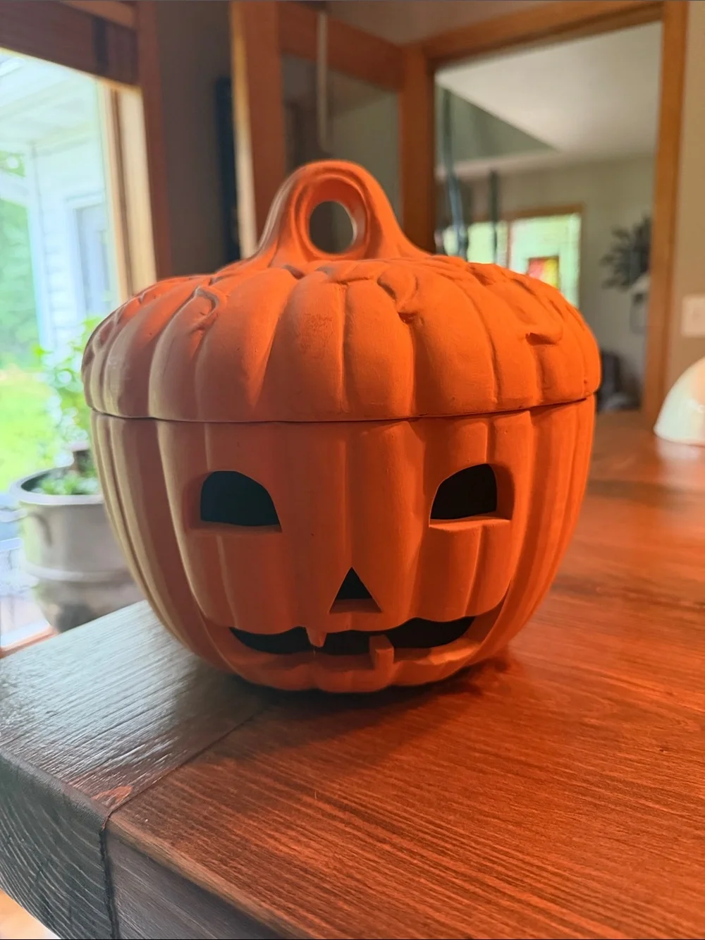VTG 1998 Terra Cotta Clay Pottery Halloween Jack O Lantern Tea Light Pumpkin 9